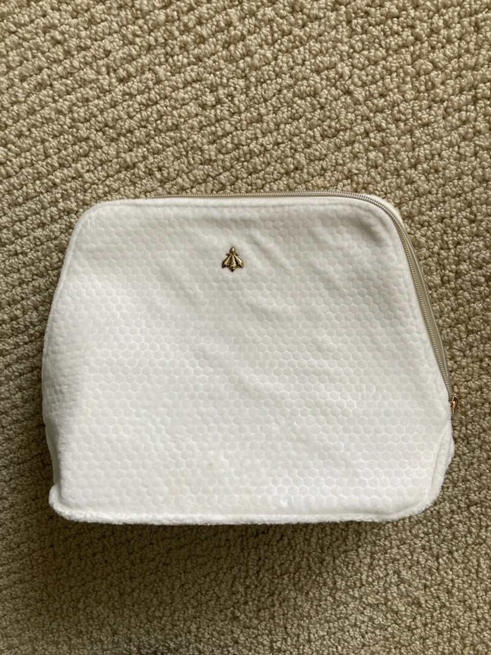 GUERLAIN White Cosmetic Pouch with Gold Bee Accent